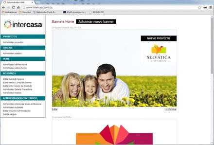 Panel administrativo, Sitio web administrable Intercasa