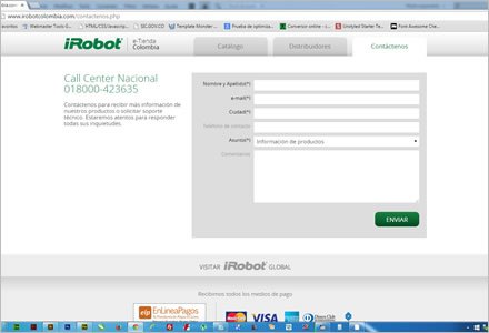 Contacto servicio técnico, Micro sitio responsive i-Robot