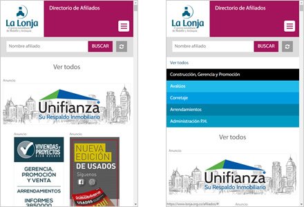 Adaptación Responsive, Directorio Web Afiliados Lonja de Medellín