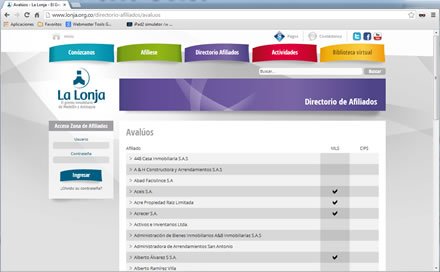 Listado afiliados, Web Joomla Responsive La Lonja
