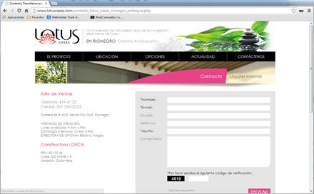 Contacto, Responsive web Admin/ Lotus Casas