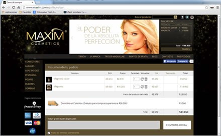 Carrito de compras, Tienda e-commerce Maxim Cosmetics