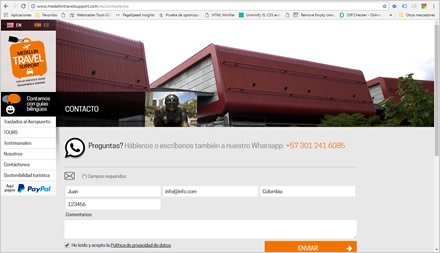 Contacto, Web HTML5 responsive Medellín Travel Support