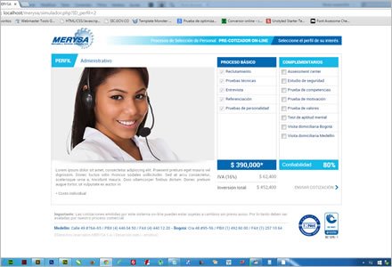 Combo de pruebas de selección, Web App Merysa