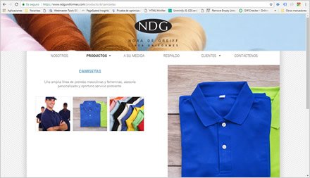 Productos, Sitio web responsive NDG Uniformes