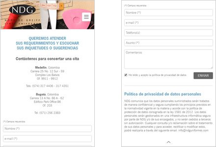 Adaptación Responsive, Sitio web responsive NDG Uniformes