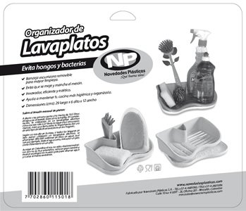 Organizador de lavaplatos (reverso), Empaques y brochure Novedades plásticas