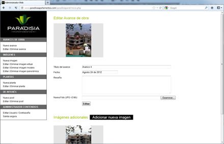 Administrador de contenidos, Sitio web Paradisia
