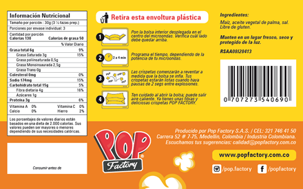 Sabor Natural Microondas (reverso), Diseño empaques Pop Factory