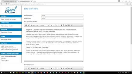 Administrador a la medida, Web HTML5 administrable Regal de Colombia
