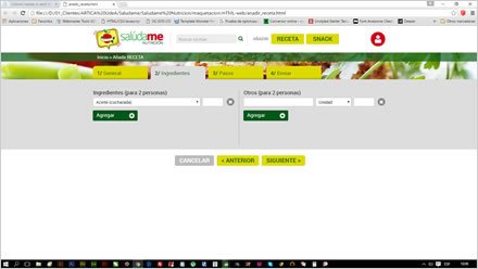 Añadir ingredientes, Interfaces Web UdeA