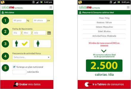 Diagnóstico, Interfaces APP móvil Salúdame Nutrición