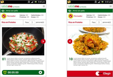 Detalle de preparación, Interfaces APP móvil Salúdame Nutrición
