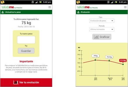 Evolución, Interfaces APP móvil Salúdame Nutrición