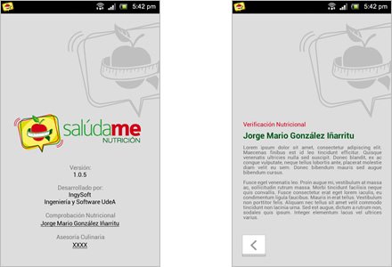 Créditos, Interfaces APP móvil Salúdame Nutrición