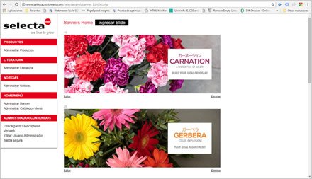Administrador de Contenidos, Web HTML5 administrable Selecta Flowers