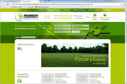 Home, Diseño de interfaces web Suramericana de Arrendamientos
