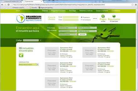 Resultado de búsqueda, Diseño de interfaces web Suramericana de Arrendamientos
