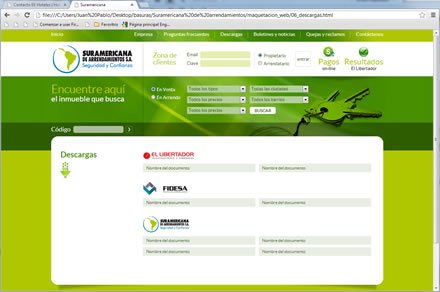 Descargas, Diseño de interfaces web Suramericana de Arrendamientos
