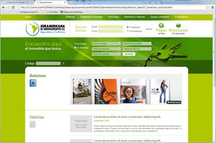 Boletines y noticias, Diseño de interfaces web Suramericana de Arrendamientos