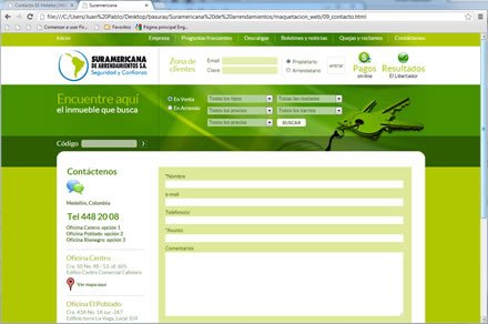 Contacto, Diseño de interfaces web Suramericana de Arrendamientos