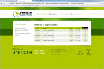 Extranet: histórico de pagos, Diseño de interfaces web Suramericana de Arrendamientos