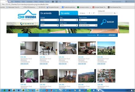 Resultados de búsqueda, Sitio web Survivienda