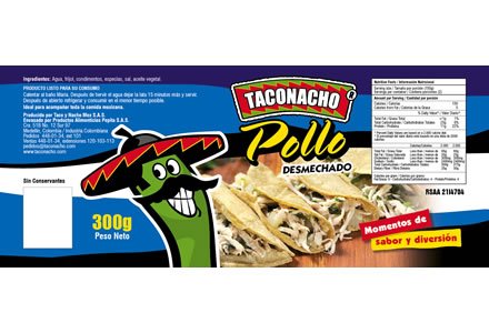 Pollo desmechado, Empaques Taconacho