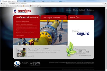 Menús desplegables, Sitio web Tecnigas