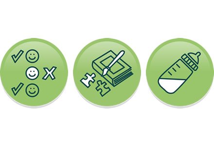 Assistance report / Activities / Bottle, Sistema de íconos TEN, Childcare APP