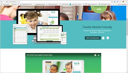 Landing Page, Web responsive HTML5 TEN Childcare App
