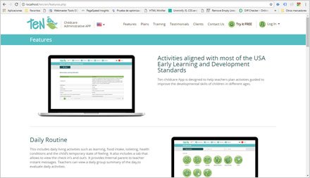 Features, Web responsive HTML5 TEN Childcare App