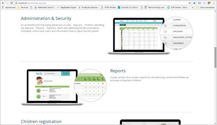 Features, Web responsive HTML5 TEN Childcare App