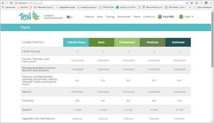 Plans, Web responsive HTML5 TEN Childcare App