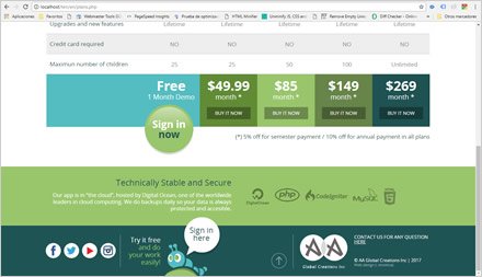 Plans, Web responsive HTML5 TEN Childcare App