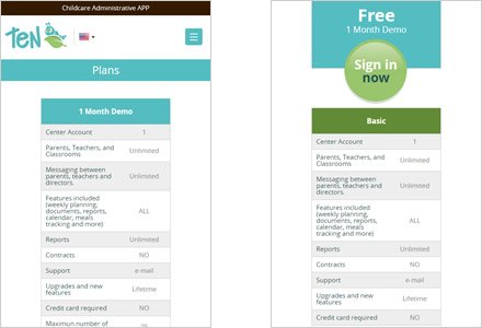 Adaptación Responsive, Web responsive HTML5 TEN Childcare App