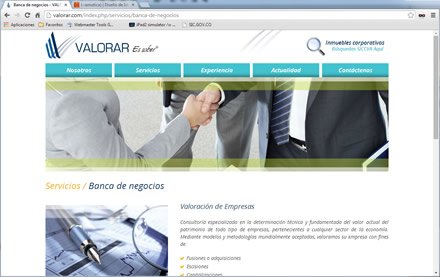 Banca de negocios, Web corporativa Joomla Valorar