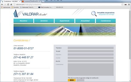 Contacto, Web corporativa Joomla Valorar