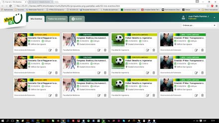 Mis eventos publicados, Interfaces App y Web Vive la U (U de A)