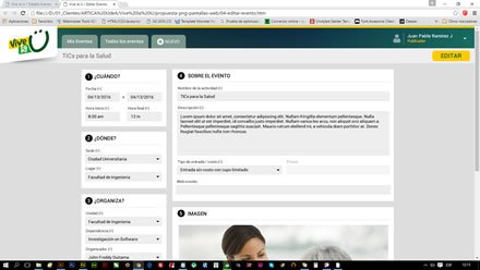 Editar evento, Interfaces App y Web Vive la U (U de A)